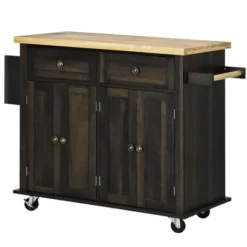 HOMCOM Kitchen Island On Wheels, Rolling Cart With Rubber Wood Top, Spice Rack, Towel Rack & Drawers For Dining Room, Brown Oak -Homcom Shop GUEST 4eb66fc4 479a 4f8c 95a9 5a1b5b335a7e