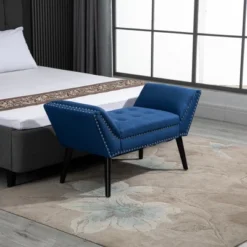 HOMCOM Modern Button Tufted Sitting Bench, Accent Fabric Upholstered Ottoman For Bedroom Or Living Room, Blue 8 HOMCOM Modern Button Tufted Sitting Bench, Accent Fabric Upholstered Ottoman For Bedroom Or Living Room, Blue -Homcom Shop GUEST 50decdef 2d97 46e7 945f 3353b046d087