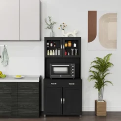 HOMCOM 67" Buffet With Hutch, Modern Kitchen Pantry, Freestanding Storage Cabinet With Framed Glass Doors, Shelves And Drawers