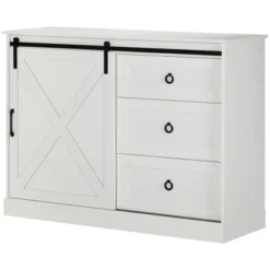 HOMCOM Farmhouse Coffee Bar Cabinet, Kitchen Sideboard, Buffet Cabinet With Sliding Barn Door And 3 Storage Drawers For Living Room, White -Homcom Shop GUEST 54d96390 4851 422c b26e 5647fd295d1b