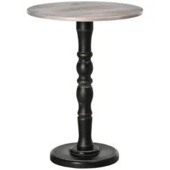 HOMCOM Pedestal Side Table With Round Tabletop, Rustic End Table With Solid Wood Leg For Living Room, Bedroom, Light Gray And Black -Homcom Shop GUEST 552a47e1 a5bb 4d4b af93 65544aa50e2a