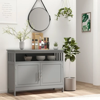HOMCOM Kitchen Sideboard, Buffet Cabinet, Wooden Storage Console Table With 2-Level Cabinet And Open Shelf, Gray 4 HOMCOM Kitchen Sideboard, Buffet Cabinet, Wooden Storage Console Table With 2-Level Cabinet And Open Shelf, Gray - Image 2