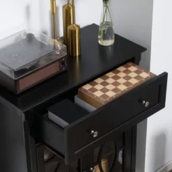 HOMCOM Kitchen Cabinet, Storage Cabinet, Sideboard Floor Accent Cabinet W/ 2 Glass Doors, Drawer, Adjustable Shelves For Living Room Entryway, Black -Homcom Shop GUEST 5cdab75e cb10 4d28 9915 b969c10265b9