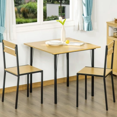 HOMCOM Industrial 3-Piece Dining Table Set, Square Kitchen Table With 2 Chairs For Dorms, Apartments, Studios, Bamboo Wood Grain 3 HOMCOM Industrial 3-Piece Dining Table Set, Square Kitchen Table With 2 Chairs For Dorms, Apartments, Studios, Bamboo Wood Grain