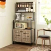 HOMCOM Baker's Rack With Power Outlet, Coffee Bar Cabinet With Storage Shelves, Microwave Stand With Louvred Door Cabinets, Gray Wood Grain
