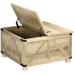 HOMCOM Farmhouse Coffee Table With Storage, Large Square Coffee Table For Living Room Furniture, Wooden Center Table With Flip-Top Lid -Homcom Shop GUEST 5fdc2c71 8d94 4205 90a9 9b529ff5d8b5