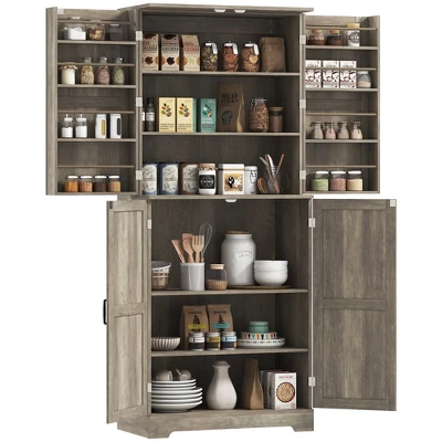 HOMCOM 72" Farmhouse Kitchen Pantry Cabinet, Tall Storage Cabinet With 4 Barn Doors, 4 Adjustable Shelves, 8 Door Shelves 8 HOMCOM 72" Farmhouse Kitchen Pantry Cabinet, Tall Storage Cabinet With 4 Barn Doors, 4 Adjustable Shelves, 8 Door Shelves - Image 6