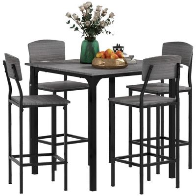 HOMCOM 5 PC Modern Counter Height Bar Table Set Compact Kitchen Table 4 Chairs Set With Footrest, Metal Legs 9 HOMCOM 5 PC Modern Counter Height Bar Table Set Compact Kitchen Table 4 Chairs Set With Footrest, Metal Legs - Image 7