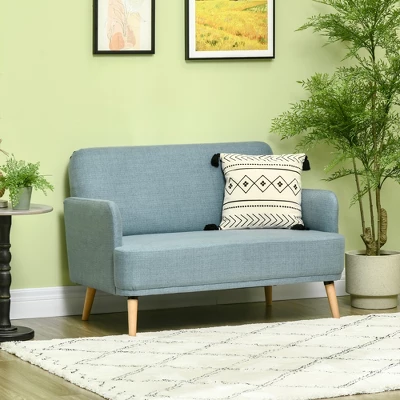 HOMCOM 48" Loveseat Sofa For Bedroom, Modern Love Seats Furniture, Upholstered Small Couch For Small Space, Blue 4 HOMCOM 48" Loveseat Sofa For Bedroom, Modern Love Seats Furniture, Upholstered Small Couch For Small Space, Blue - Image 2