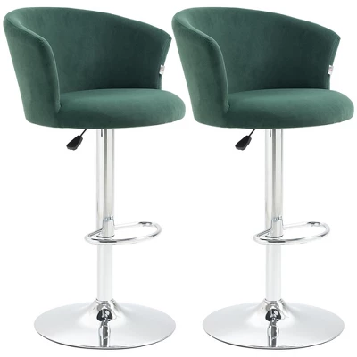 HOMCOM Adjustable Bar Stools Set Of 2, Velvet Kitchen Stool, Upholstered Counter Height Barstool With Swivel Seat, Wing Back, Dark Green 5 HOMCOM Adjustable Bar Stools Set Of 2, Velvet Kitchen Stool, Upholstered Counter Height Barstool With Swivel Seat, Wing Back, Dark Green - Image 3