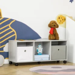 HOMCOM Kids Toy Chest With Cloth Drawers, Cabinet Storage Organizer Children Display Shelf For Toys, Clothes, Or Books For Bedroom With Wheels -Homcom Shop GUEST 6537391f ab79 431f 8515 467da4e62a11