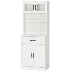 HOMCOM Freestanding Kitchen Pantry, 4-Door Buffet Cabinet With Hutch, Coffee Bar With Adjustable Shelves, 63.5 Inches, White -Homcom Shop GUEST 66068933 5001 4d3c a7c7 1f54b3c22f3d
