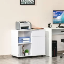 HOMCOM Filing Cabinet/Printer Stand With Open Storage Shelves, For Home Or Office Use, Including An Easy Drawer