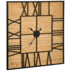 HOMCOM 36 Inch Large Wall Clock, Square Silent Non Ticking Metal Wood Farmhouse Roman Numeral Clocks Decor, Battery Operated, Black And Natural -Homcom Shop GUEST 675fc907 2959 4d3a a2c4 a3f3e234f2ab