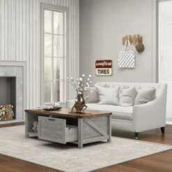 HOMCOM Farmhouse Coffee Table With Storage Drawer And Open Shelf, Rustic Coffee Table For Living Room -Homcom Shop GUEST 67796e10 ff4f 40ce a123 d8a8a3dbfe89