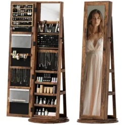 HOMCOM Jewelry Cabinet, 360° Swivel Jewelry Armoire With Full-Length Mirror, Storage Shelves, Interior Small Mirror, For Bedroom Living Room -Homcom Shop GUEST 69b73272 d18b 4a55 ba70 d61b0117b071