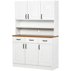 HOMCOM 71" Kitchen Pantry, Freestanding Buffet With Hutch With 3 Drawers, 6 Doors, 2-Tier Countertop And Adjustable Shelves, White -Homcom Shop GUEST 6a0cbb47 13c8 4c4d bd7f c9bbd4bfbc68