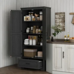 HOMCOM 69" Tall Farmhouse Kitchen Pantry Storage Cabinet With Drawer And Adjustable Shelves -Homcom Shop GUEST 6a1224c0 e36e 495d aa43 5a5c05a3554f