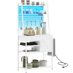 HOMCOM Kitchen Baker's Rack With Power Outlet, LED Lights, Microwave Stand With Storage Shelves, Wine Bottle Rack, Barn Door Cabinet -Homcom Shop GUEST 6d485fa0 faac 43f2 be66 ec07d14b2255