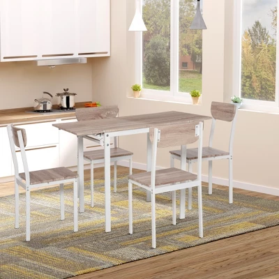 HOMCOM Modern 5-Piece Dining Table Set For 4 With Foldable Drop Leaf, 4 Chairs, And Metal Frame For Small Spaces, White 4 HOMCOM Modern 5-Piece Dining Table Set For 4 With Foldable Drop Leaf, 4 Chairs, And Metal Frame For Small Spaces, White - Image 2