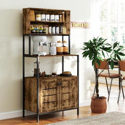 HOMCOM Baker's Rack With Power Outlet, Coffee Bar Cabinet With Storage Shelves, Microwave Stand With Louvred Door Cabinets, Rustic Brown 6 HOMCOM Baker's Rack With Power Outlet, Coffee Bar Cabinet With Storage Shelves, Microwave Stand With Louvred Door Cabinets, Rustic Brown - Image 4