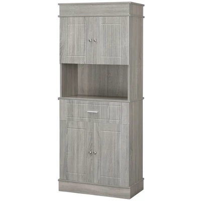 HOMCOM 72" Kitchen Buffet With Hutch, Freestanding Pantry Cupboard With Utility Drawer, 2 Door Cabinets And Countertop, Grey Wood Grain 5 HOMCOM 72" Kitchen Buffet With Hutch, Freestanding Pantry Cupboard With Utility Drawer, 2 Door Cabinets And Countertop, Grey Wood Grain - Image 3