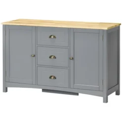 HOMCOM Buffet Cabinet With 3 Storage Drawers And Adjustable Shelves, 2 Door Sideboard With Rubber Wood Top, Coffee Bar For Living Room, Gray -Homcom Shop GUEST 6ea1d98a 40bf 486c 968a d6a3e8bd4884