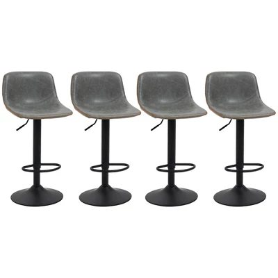 HOMCOM Adjustable Bar Stools Set Of 4, Swivel Bar Height Chairs Barstools Padded With Back For Kitchen, Counter, And Home Bar, Gray 5 HOMCOM Adjustable Bar Stools Set Of 4, Swivel Bar Height Chairs Barstools Padded With Back For Kitchen, Counter, And Home Bar, Gray - Image 3
