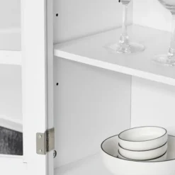 HOMCOM 67" Modern Buffet With Hutch, Louvered Kitchen Pantry Microwave Cabinet With Framed Glass Doors And 2 Drawers, White -Homcom Shop GUEST 6fae27a7 4f05 4e3d 95eb 280c41cc4b3f