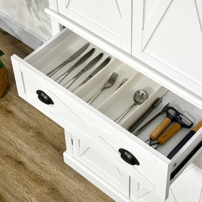 HOMCOM Freestanding Modern Farmhouse 4 Door Kitchen Pantry Cabinet, Storage Cabinet Organizer With 6-Tiers, 1 Drawer And 4 Adjustable Shelves, White 6 HOMCOM Freestanding Modern Farmhouse 4 Door Kitchen Pantry Cabinet, Storage Cabinet Organizer With 6-Tiers, 1 Drawer And 4 Adjustable Shelves, White - Image 4