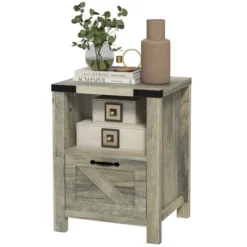 HOMCOM Farmhouse Side Table With 1 Drawer, 1 Open Shelf And Tabletop For Living Room, Gray Oak -Homcom Shop GUEST 72f7c720 daae 4014 97bf cd21ccb4b06b