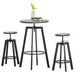 HOMCOM 3 Piece Industrial Adjustable Dining Table Set, Bar Height Bistro Table And Swivel Pub Stools For Small Space -Homcom Shop GUEST 74984d24 80bb 4e65 a757 40435eda1823