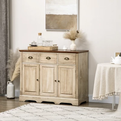 HOMCOM Sideboard Buffet Cabinet With Storage Drawers Adjustable Shelves Countertop Dining Room Cabinet Kitchen Buffet Living Room Furniture Natural 3 HOMCOM Sideboard Buffet Cabinet With Storage Drawers Adjustable Shelves Countertop Dining Room Cabinet Kitchen Buffet Living Room Furniture Natural