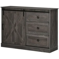 HOMCOM Farmhouse Coffee Bar Cabinet, Kitchen Sideboard, Buffet Cabinet With Sliding Barn Door And 3 Storage Drawers For Living Room, Dark Gray -Homcom Shop GUEST 763ccc50 45d2 43d0 95e9 7118610dc5cc