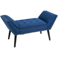 HOMCOM Modern Button Tufted Sitting Bench, Accent Fabric Upholstered Ottoman For Bedroom Or Living Room, Blue 9 HOMCOM Modern Button Tufted Sitting Bench, Accent Fabric Upholstered Ottoman For Bedroom Or Living Room, Blue -Homcom Shop GUEST 767b4e85 b0bf 46df a65c 50db5d8b5cb2