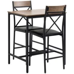 HOMCOM 3 Piece Bar Table And Chair Set, Dining Table And Armless Chairs Set With PU Padded Stools And Steel Frame, Brown -Homcom Shop GUEST 7839f9d3 b478 4d16 8124 ba9599b484a2