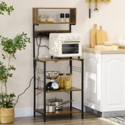HOMCOM Kitchen Baker's Rack With Power Outlet, USB Charger, Microwave Stand, Coffee Bar With Adjustable Shelves, 5 Hooks, Rustic Brown 8 HOMCOM Kitchen Baker's Rack With Power Outlet, USB Charger, Microwave Stand, Coffee Bar With Adjustable Shelves, 5 Hooks, Rustic Brown -Homcom Shop GUEST 794881d6 93a0 4442 8ac5 27d5a5299289