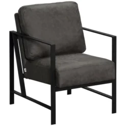 HOMCOM Industrial Accent Chairs With Cushioned Seat And Back, Upholstered Faux Leather Armchair For Bedroom, Living Room Chair With Steel Legs, Gray -Homcom Shop GUEST 7bafb4c7 cc2d 486d aab3 3bf051327a13