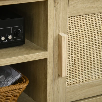 HOMCOM Boho TV Stand For 60 Inch Television, Entertainment Center With Rattan Door, Adjustable Shelf And Storage Cabinets, TV Console Cabinet, Natural 6 HOMCOM Boho TV Stand For 60 Inch Television, Entertainment Center With Rattan Door, Adjustable Shelf And Storage Cabinets, TV Console Cabinet, Natural - Image 4