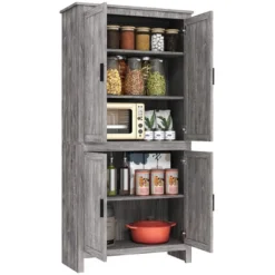 HOMCOM 64" 4-Door Kitchen Pantry, Freestanding Storage Cabinet With 3 Adjustable Shelves For Kitchen, Dining Or Living Room, Gray Oak 13 HOMCOM 64" 4-Door Kitchen Pantry, Freestanding Storage Cabinet With 3 Adjustable Shelves For Kitchen, Dining Or Living Room, Gray Oak -Homcom Shop GUEST 7e7b3879 0107 4c4f b9e0 fbe8b3171209