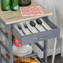 HOMCOM 32.25" Wooden Rolling Kitchen Storage Cart, Kitchen Island With Storage Drawer And Baskets On 360° Swivel Wheels -Homcom Shop GUEST 7fd67b24 7549 4e24 8e34 844af50187a9