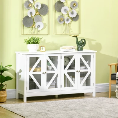 HOMCOM Kitchen Sideboard, Tempered Glass Door Buffet Cabinet With Adjustable Storage Shelf For Living Room, Kitchen, Study, White 4 HOMCOM Kitchen Sideboard, Tempered Glass Door Buffet Cabinet With Adjustable Storage Shelf For Living Room, Kitchen, Study, White - Image 2