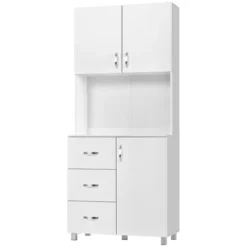 HOMCOM Freestanding Kitchen Pantry, Buffet With Hutch Storage Organizer With 2 Door Cabinets, 3 Drawers And Open Countertop, Adjustable Shelf, White -Homcom Shop GUEST 812d9711 a07d 40fe 8f2c 6b61195b97d0