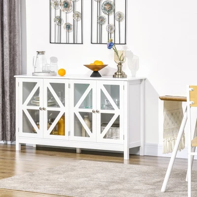 HOMCOM Kitchen Sideboard, Tempered Glass Door Buffet Cabinet With Adjustable Storage Shelf For Living Room, Kitchen, Study, White 3 HOMCOM Kitchen Sideboard, Tempered Glass Door Buffet Cabinet With Adjustable Storage Shelf For Living Room, Kitchen, Study, White