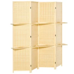 HOMCOM 4-Panel Bamboo Room Divider, 6 Ft Folding Privacy Screen With 2 Display Shelves For Bedroom And Office, Natural -Homcom Shop GUEST 81fdfc11 42ee 493f ba67 5aa8bd048041