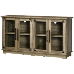 HOMCOM Farmhouse Sideboard, Buffet Cabinet, Coffee Bar Cabinet With 4 Glass Doors, Credenza, Distressed Grey -Homcom Shop GUEST 841740ac 8662 47bf 95dc 571ced029c3b