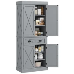 HOMCOM Freestanding Modern Farmhouse 4 Door Kitchen Pantry Cabinet, Storage Cabinet Organizer With 6-Tiers, 1 Drawer And 4 Adjustable Shelves -Homcom Shop GUEST 8547e33b d768 4f20 9e69 926c3aa6e1ec