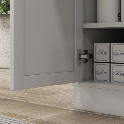 HOMCOM Microwave Cabinet With Drawer, Double Door Cabinet And Adjustable Shelf, Buffet With Hutch And Cable Hole For Kitchen, Dining Room, White 7 HOMCOM Microwave Cabinet With Drawer, Double Door Cabinet And Adjustable Shelf, Buffet With Hutch And Cable Hole For Kitchen, Dining Room, White - Image 5