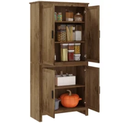 HOMCOM 64" 4-Door Kitchen Pantry, Freestanding Storage Cabinet With 3 Adjustable Shelves For Kitchen, Dining Or Living Room, Oak -Homcom Shop GUEST 8582b8d3 6956 4064 90fb f3f2096d393b