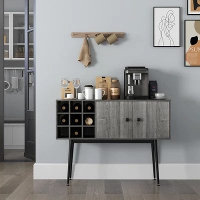 HOMCOM Coffee Bar Cabinet 9-Bottle Wine Rack And Adjustable Shelf, Sideboard Buffet Cabinet Wine Cabinet For Living Room 4 HOMCOM Coffee Bar Cabinet 9-Bottle Wine Rack And Adjustable Shelf, Sideboard Buffet Cabinet Wine Cabinet For Living Room - Image 2